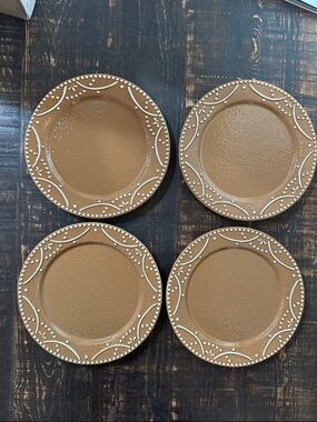 Hobby Lobby Gingerbread Salad Plates with White Dot Accents - Set of 4